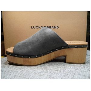 Lucky Brand Womens 11 Simbrenna Peep Toe Clogs - Grey EUC/GUWOB Worn 2x